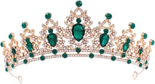 FORSEVEN Crystal Tiaras for Women, Wedding and Crowns Gold+Green