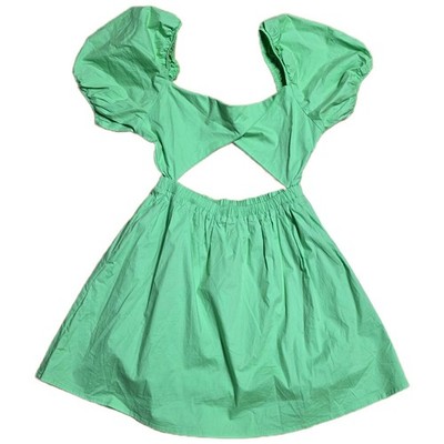 Victoria + Sophia Cutout A Line Dress Women's Size S Green Cotton Puff Sleeve