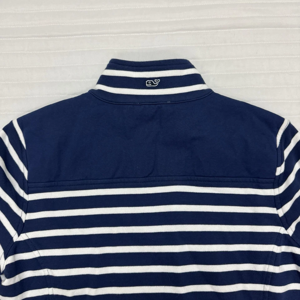 全新带标签 Vineyard Vines 女式条纹羊 1/4 拉链套衫蓝色白色 S 码 — 第 4/4 张图片