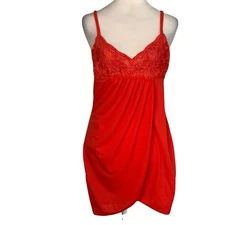 Vintage Natori Red Lace Trim Medium Short Women’s Sleep Wear Feminine Vibrant