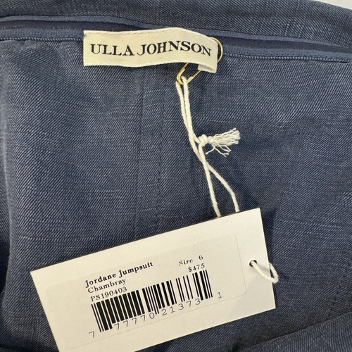 ULLA JOHNSON Womens Jordane Chambray Linen Jumpsuit Size 6 Blue Wide Leg Coastal - Picture 5 of 17