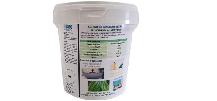 Sulfate de magnésium alimentaire 1kg idéal pour bain relaxant et récupération musculaire