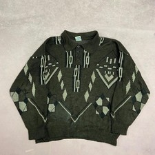 Vintage Knitted Jumper Abstract 1/4 Button Grandad Knit Sweater Men's Large