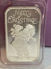 Vintage Merry Christmas 1998 1 oz .999 Silver Bar Santa with Bear