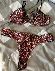 NWT Polyester Animal Print Bra And Thong, 36C (label 85D)