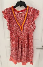 Poupette St Barth Sasha Mini Dress Size SMALL Pink Red Orange Beach