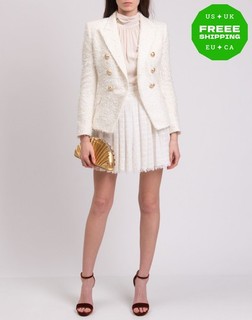 RRP €2215 BALMAIN Tweed Blazer Jacket FR36 US4 UK8 S White Double Breasted Lined
