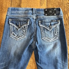 Miss Me Jeans 29 Easy Crop Bling Rhinestone Button Flap Pocket Stretch Mid Rise