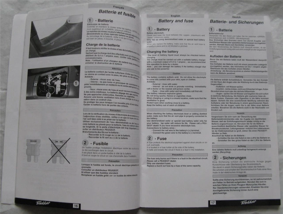 PEUGEOT Trekker Motorcycle Owners Handbook 2000 #11.739722.00 Multi-lingual - Image 3 of 4