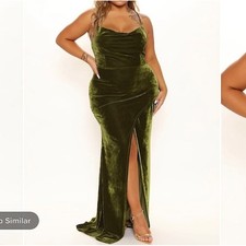 Fashion Nova Love You Mean It Velvet Maxi Dress Green Cowl Neck Open Back 2X NWT