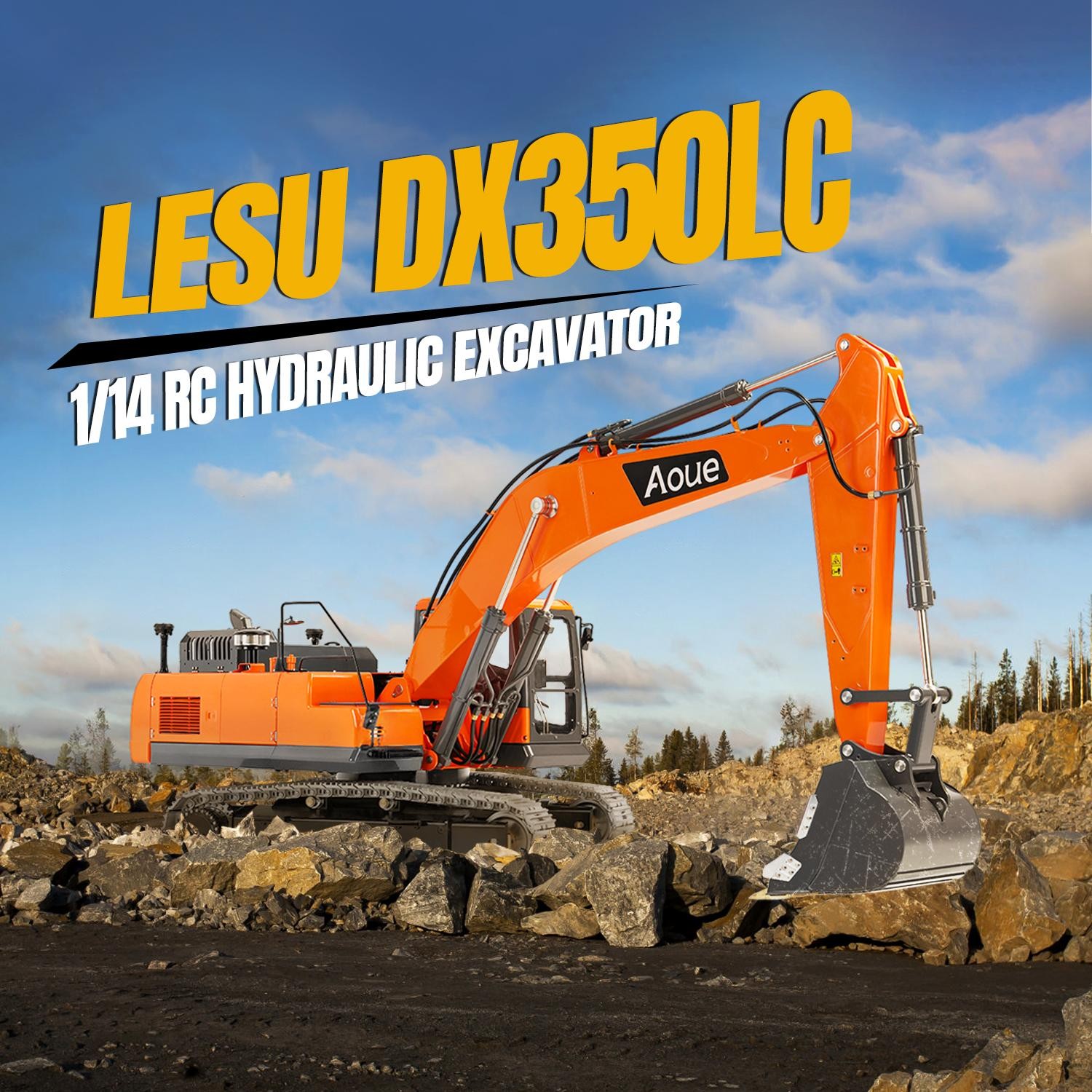 Metal LESU 1/14 RC Hydraulic Digger Aoue DX350LC Excavator 3CH Valve Flysky ST8
