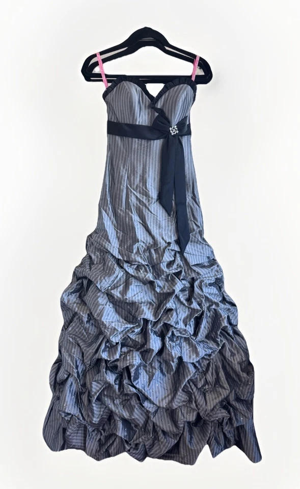 vintage 90s flirt maggie sottero striped ruffle strapless sweetheart prom gown - Image 2 of 4