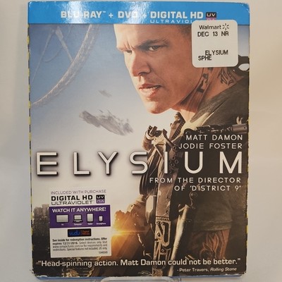 Elysium Blu-Ray + DVD + DIGITAL HD ULTRAVIOLET - VERY GOOD - Matt Damon