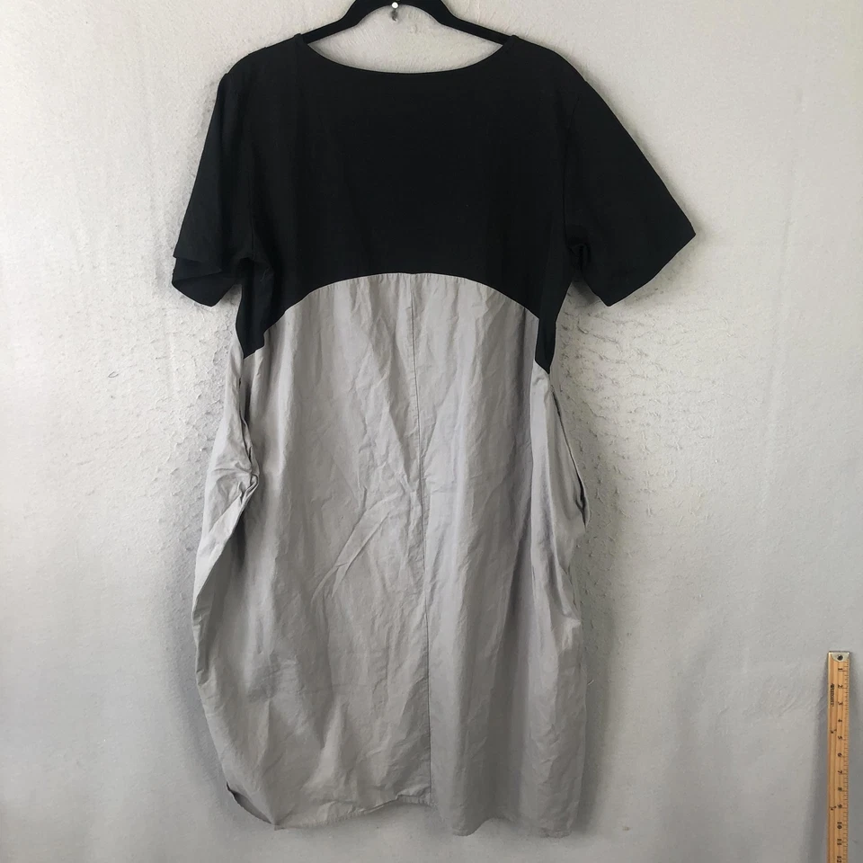 Zanzea Dress Womens Large Black Gray Colorblock Short Sleeve Pockets Tunic Midi - Image 2 of 4