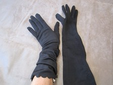 Vintage pair Black Nylon Macy's Brand Long Opera Evening Gloves sz7.50