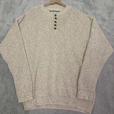 Vintage Eddie Bauer Fisherman Sweater Mens XLT Beige Marled Henley Made in USA