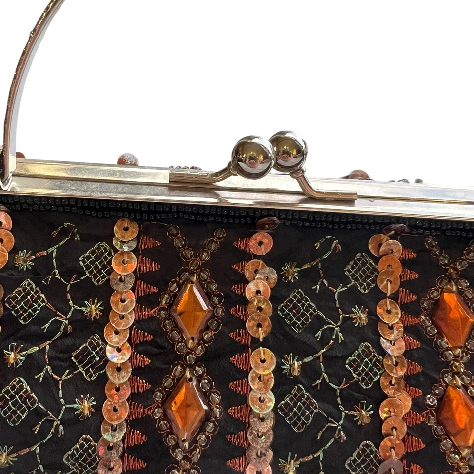 Bolsa de noite feminina vintage bolsa clutch cetim frisado lantejoulas corrente alça festa - Imagem 2 de 4