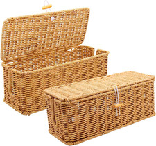 2PCS Cable Management Box, Handmade Rattan Cable Organizer Cord Basket Open Sl