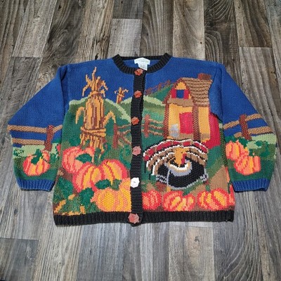 Vintage Alexandra Bartlett Eagle Eye Thanksgiving Holiday Cardigan Sweater 2X