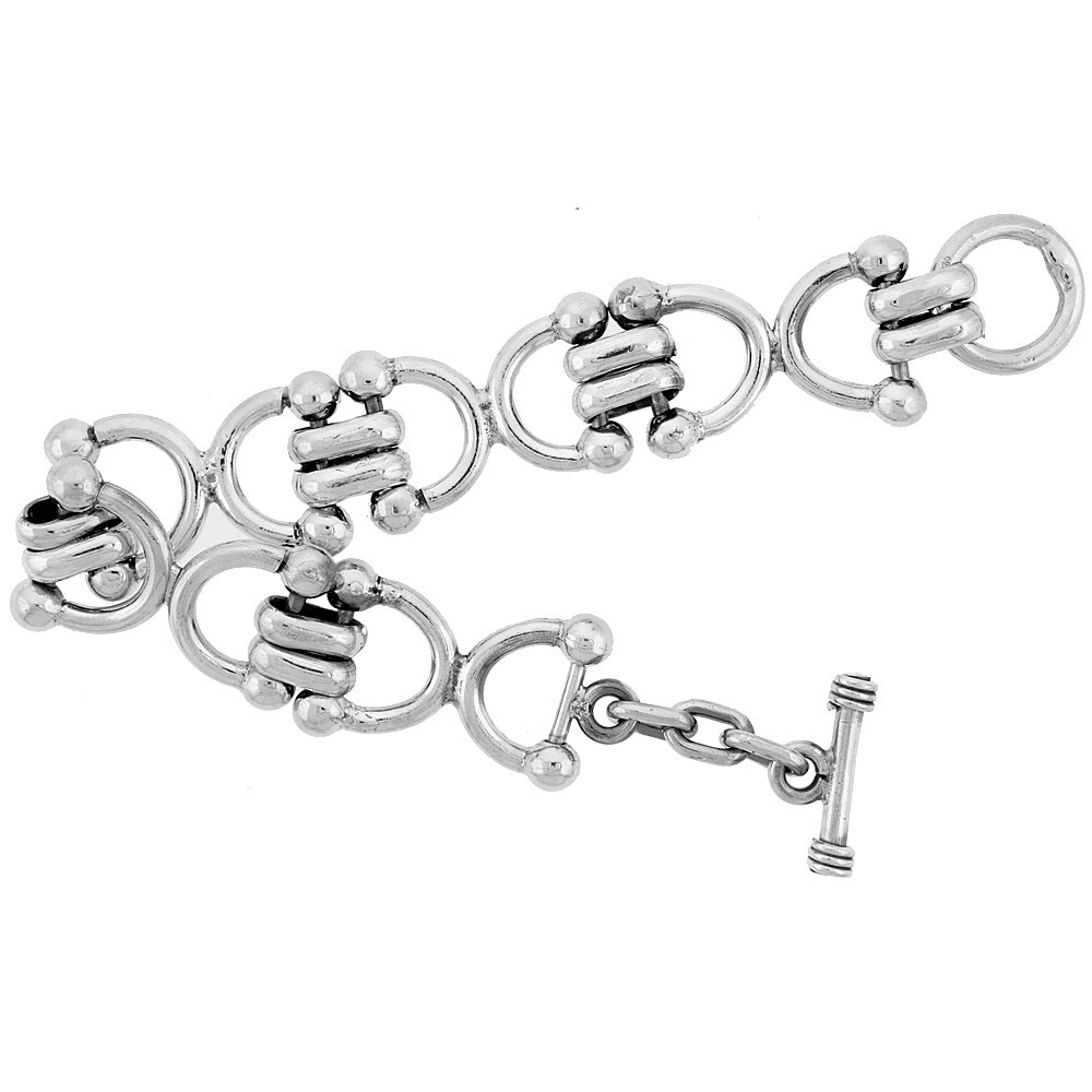 925 Sterling Silver Horseshoe Link Bracelet Toggle Clasp
