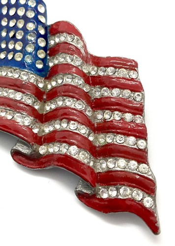 US Flag Brooch Pin Red Blue Enamel Paint Rhinestones Vintage 1940’s - Picture 8 of 13
