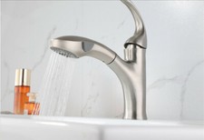 Brushed Nickel Basin Faucet Detachable Pull Out Sprayer Single Hole Sink Tap SUS