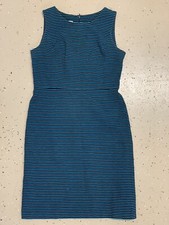 Talbots Women 8 Sleeveless Blue Striped Shift Dress Knee Length Workwear Party