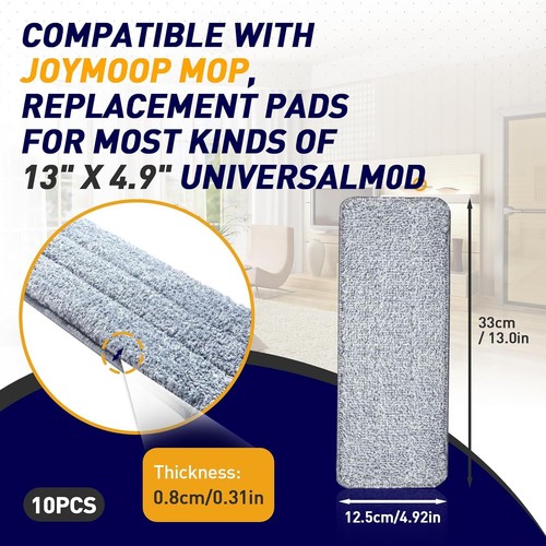 10PCS Mop Replacement Pads Compatible with JOYMOOP Flat - 13''×4.9"Washable - Picture 2 of 7