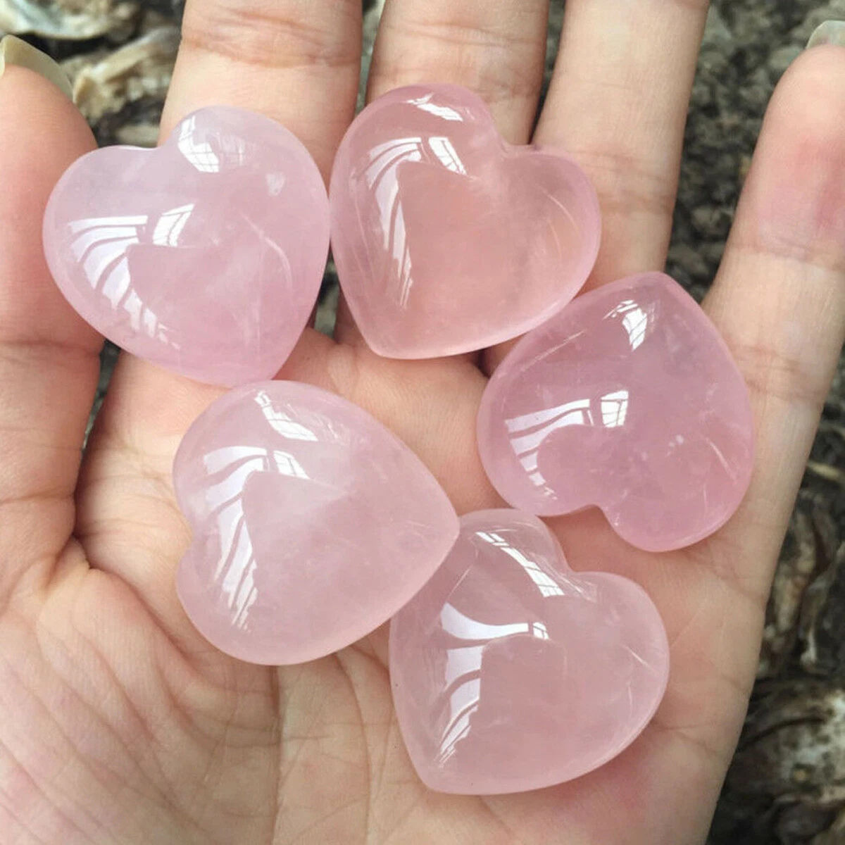 3~4.5cm Natural Rose Quartz Love Heart Shaped Pink Crystal Palm Healing  Gemstone