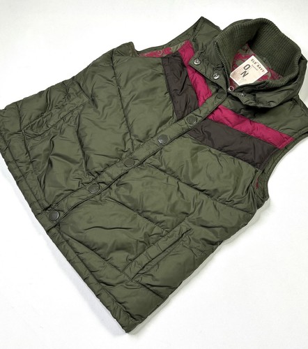 Old Navy Puffer Vest Women’s Medium Zip Up Snap Up Green Striped Fall 2006 - Picture 2 of 15