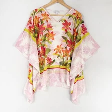 Susan Graver Sheer Chiffon Cold Shoulder Scarf Top Small Pink Floral Cover Up