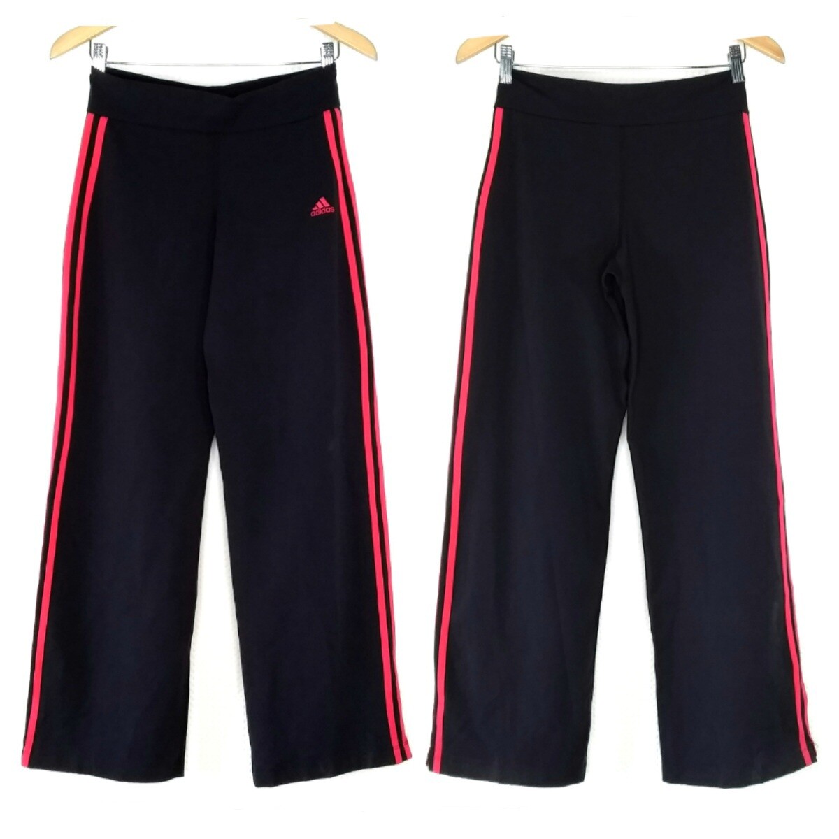 Adidas Wide Leg Pants Size Medium Black 3 Stripe Baggy Y2K