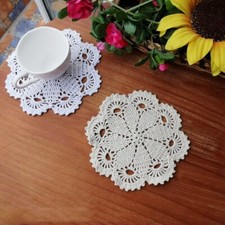 4Pcs/Lot Vintage Hand Crochet Cotton Lace Doilies Round Table Mats Coasters 7-8"