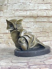 Collector Edition Classic Mofern Screech Owl Bird Bronze Sculpture Marble Fig