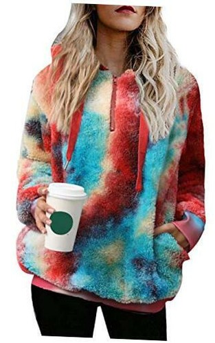 Womens Sherpa Pullover Tie Dye Fuzzy 