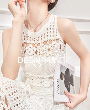 Knitted Tank Tops Skirt French Style Women's Hollow Out Designers Dress Beach