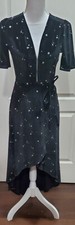 NWT-re:nemed BRAND-Ladies Wrap Dress-Black Velvet-Silver Stars-Tapered Hem - S