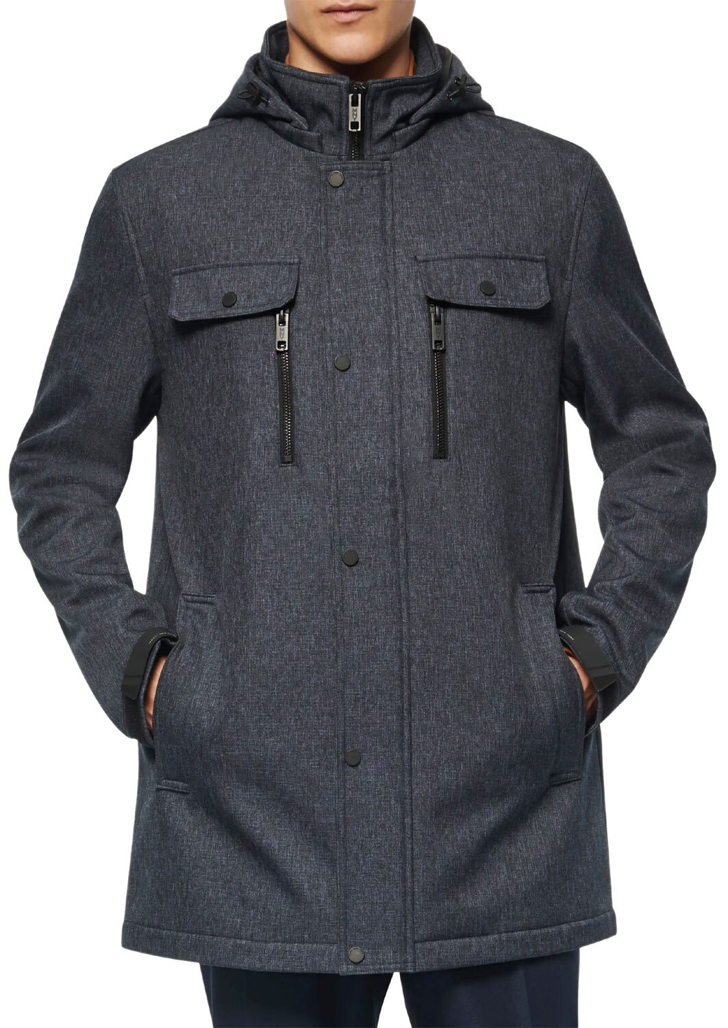 Мужская куртка с капюшоном средней длины Marc New York Mens Melange Tech темно-синего цвета - 350 новозеландских долларов