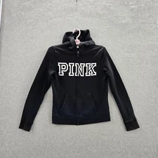 PINK Victoria's Secret Women Hoodie S Black Fleece Logo Activewear