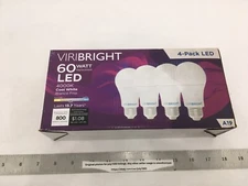 NEW ViriBright 4-pk 60W A19 LED Bulb E26 Base - Cool White 4000K - Non-Dimmable