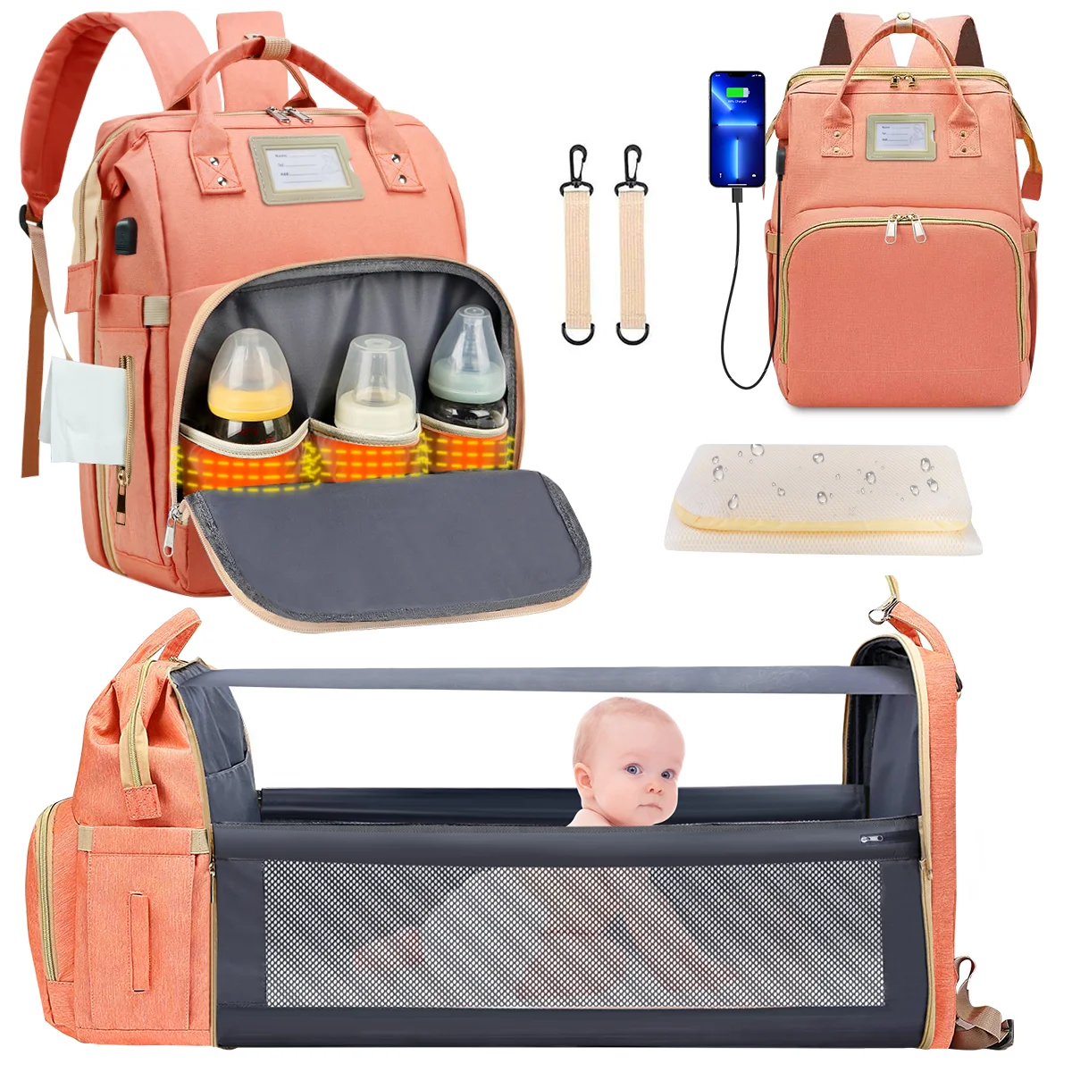 Multifunctional Diaper Backpack with Built-in Changing Station and Large Storage-image