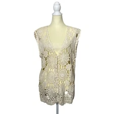 Vintage Sostanza Open Knit Crochet Doily Like Button Up Sweater Vest Women's Med