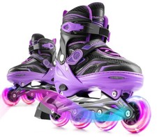 Adjustable Inline Skates for Boys and Girls w/Light up Wheels Purple 
