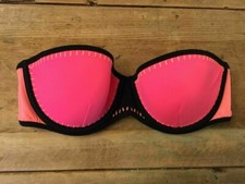 Victoria's Secret Neon Pink 32A Flirt Strapless Bandeau Swim Suit Bikini Top VS