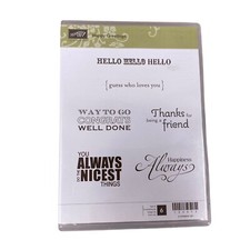 Stampin Up Happy Greetings 6 pc Rubber Stamp Set Unused Congrats Thanks Hello