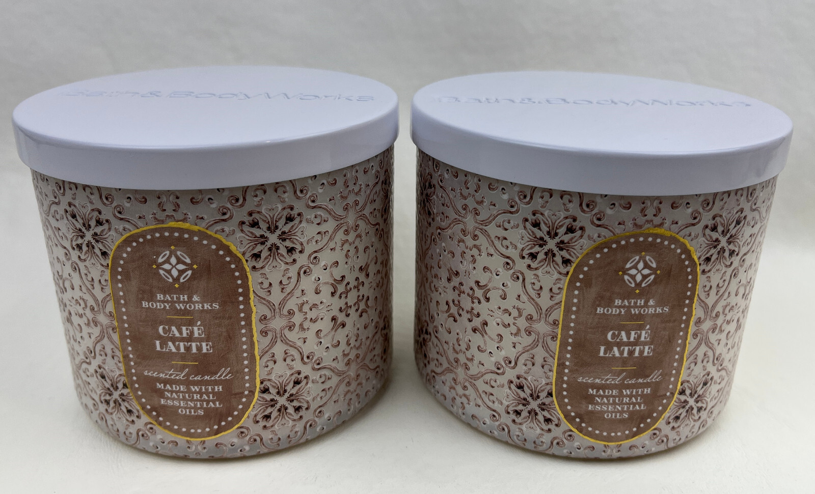 2 Bath & Body Works White Café Latte 3 Wick Large Scented Candles