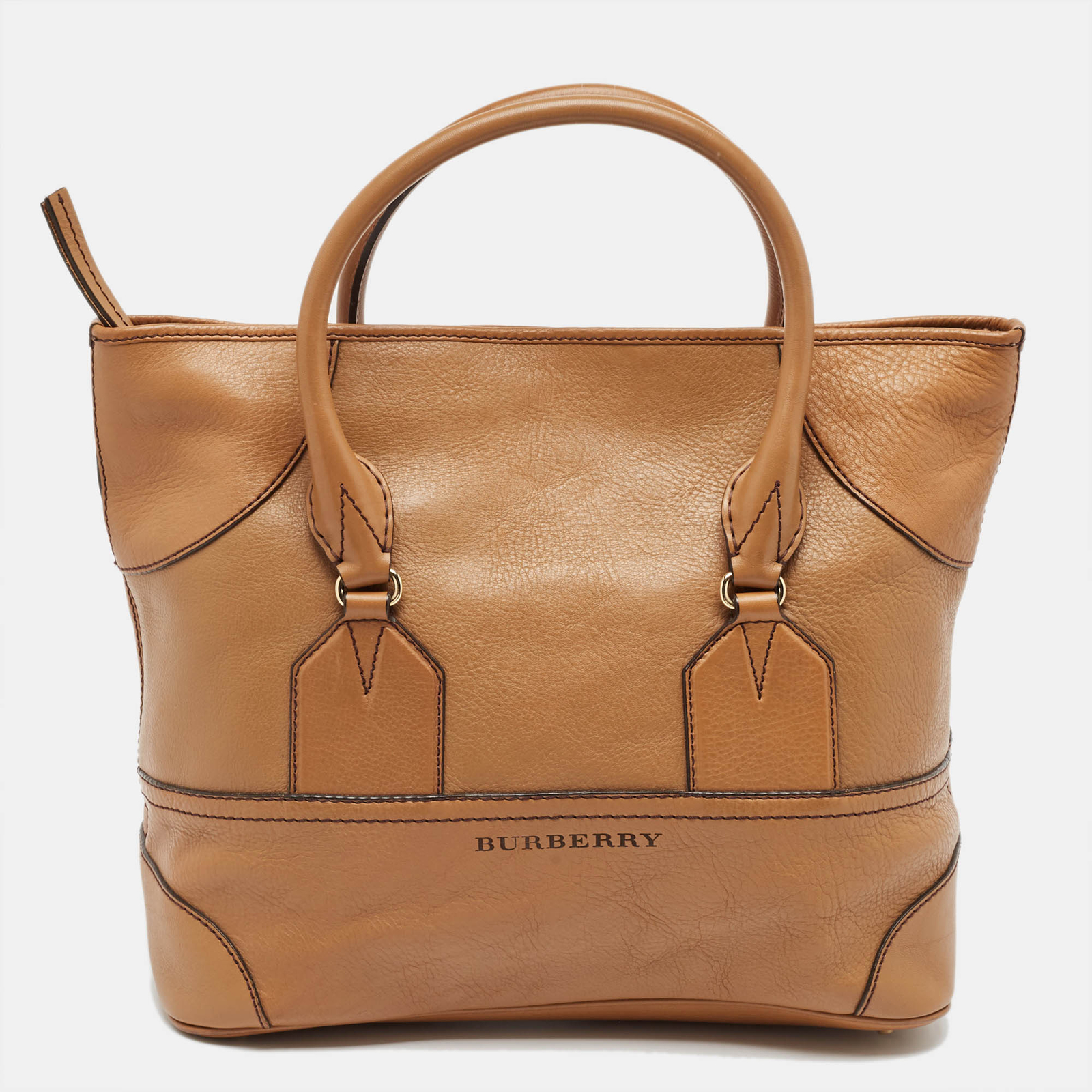 Burberry Brown Leather Top Zip Tote