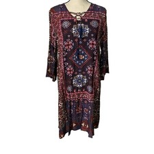 Coldwater Creek Dress Womens Small Wine Multi Under Slip Tie Front NEW