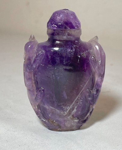 antique Chinese hand carved amethyst stone snuff bottle jar sculpture trinket - Picture 1 of 12