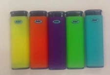 SET OF 5: MK JET FLAME REGULAR SIZE REFILLABLE BUTANE LIGHTERS NEW COLOR BODIES